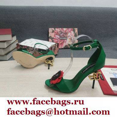 Dolce  &  Gabbana DG Logo Heel 10.5cm Black Red Roses Sandals Green 2022